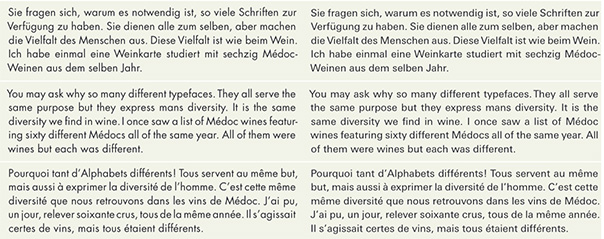 Universe (left) and Futura (right) in different languages.