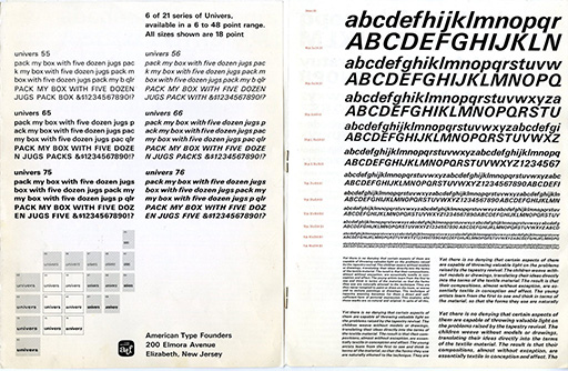 Univers type specimen 3